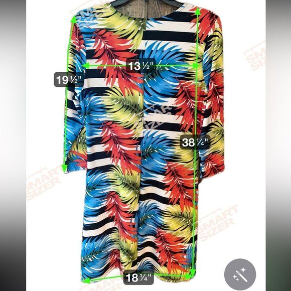 Pretty Woman Sz M Tropical Print Summer Vacation Lunch Wash Wear Dress - Picture 6 of 6